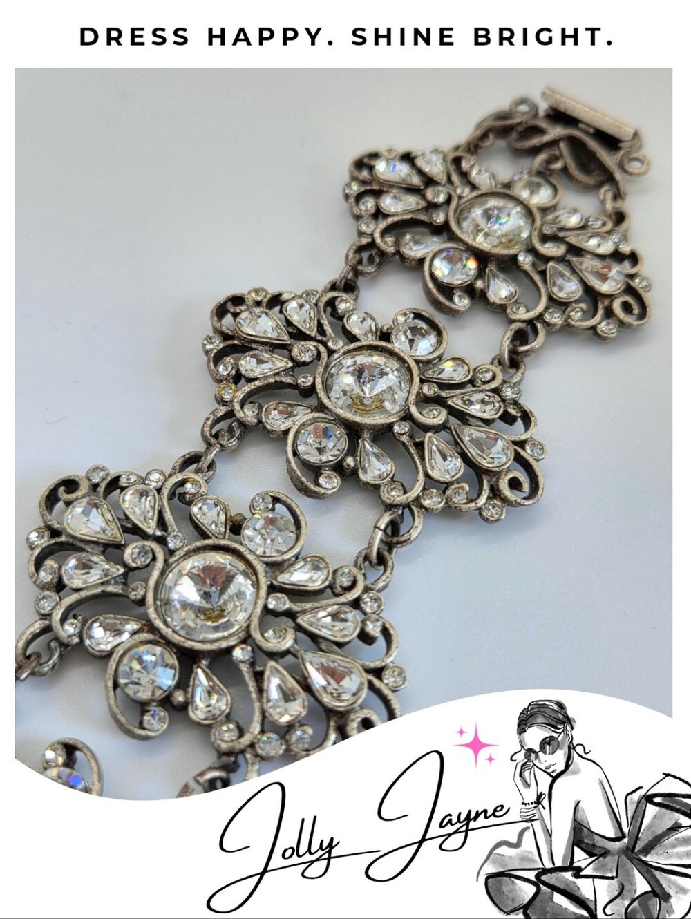 Vintage, Sweet Romance Swarvoski Crystal Floral Link Bracelet